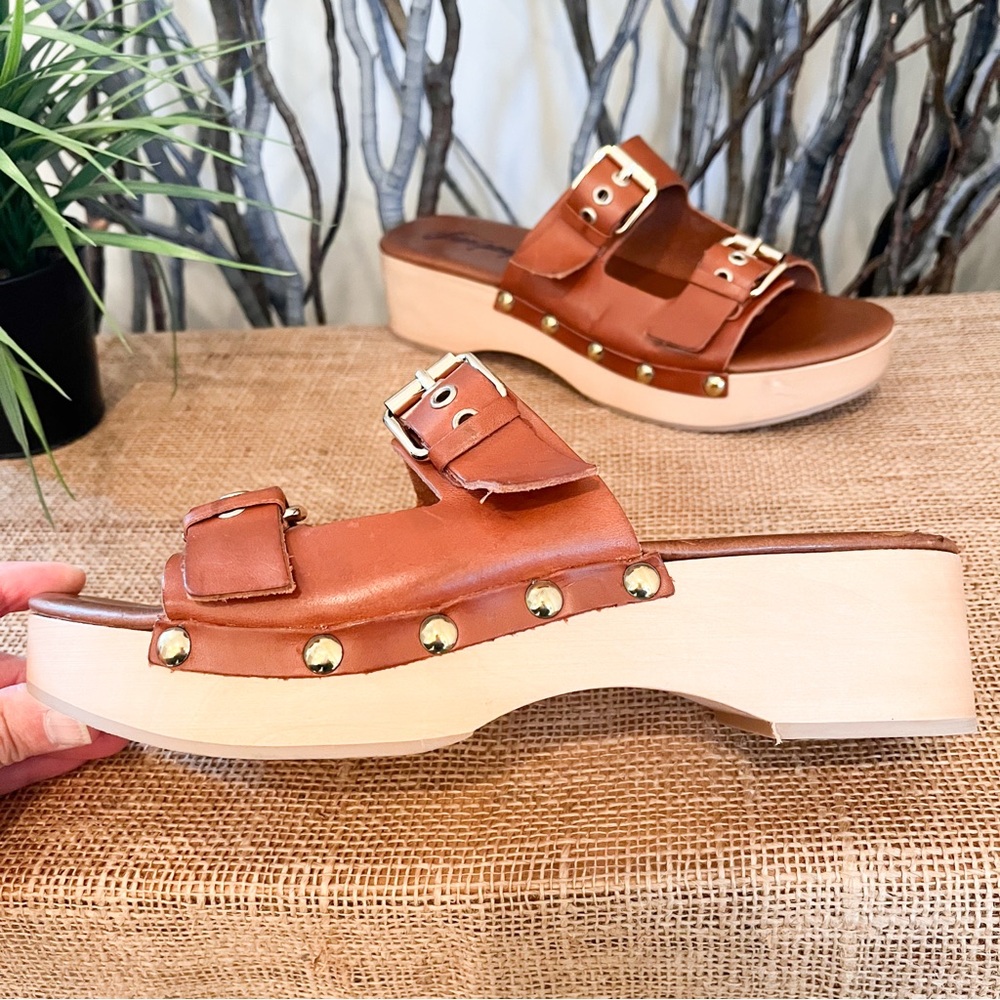 Free People Fiona Buckle Clogs Sandals Size 9 Brown - Picture 7 of 11